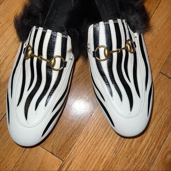 GUCCI ZEBRA FUR PRINCETOWN MULES SLIDE INS - Picture 2 of 9